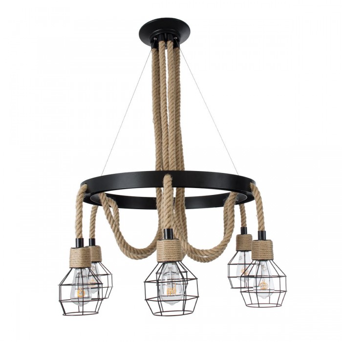 GloboStar® HELLET 01193 Vintage Industrial Κρεμαστό Φωτιστικό Οροφής Πολύφωτο 6 x E27 Μαύρο Μεταλλικό Πλέγμα με Μπεζ Σχοινί Φ72 x Y80cm GloboStar® HELLET 01193 Vintage Industrial Κρεμαστό Φωτιστικό Οροφής Πολύφωτο 6 x E27 Μαύρο Μεταλλικό Πλέγμα με Μπεζ Σχοινί Φ72 x Y80cm