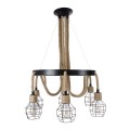 GloboStar® HELLET 01193 Vintage Industrial Κρεμαστό Φωτιστικό Οροφής Πολύφωτο 6 x E27 Μαύρο Μεταλλικό Πλέγμα με Μπεζ Σχοινί Φ72 x Y80cm