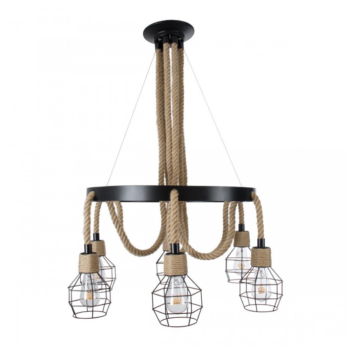 GloboStar® HELLET 01193 Vintage Industrial Κρεμαστό Φωτιστικό Οροφής Πολύφωτο 6 x E27 Μαύρο Μεταλλικό Πλέγμα με Μπεζ Σχοινί Φ72 x Y80cm GloboStar® HELLET 01193 Vintage Industrial Κρεμαστό Φωτιστικό Οροφής Πολύφωτο 6 x E27 Μαύρο Μεταλλικό Πλέγμα με Μπεζ Σχοινί Φ72 x Y80cm
