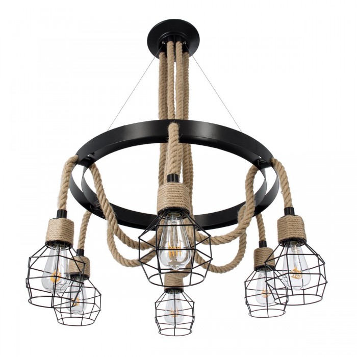 GloboStar® HELLET 01193 Vintage Industrial Κρεμαστό Φωτιστικό Οροφής Πολύφωτο 6 x E27 Μαύρο Μεταλλικό Πλέγμα με Μπεζ Σχοινί Φ72 x Y80cm GloboStar® HELLET 01193 Vintage Industrial Κρεμαστό Φωτιστικό Οροφής Πολύφωτο 6 x E27 Μαύρο Μεταλλικό Πλέγμα με Μπεζ Σχοινί Φ72 x Y80cm