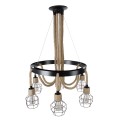 GloboStar® HELLET 01193 Vintage Industrial Κρεμαστό Φωτιστικό Οροφής Πολύφωτο 6 x E27 Μαύρο Μεταλλικό Πλέγμα με Μπεζ Σχοινί Φ72 x Y80cm