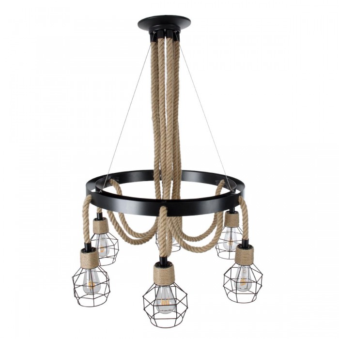GloboStar® HELLET 01193 Vintage Industrial Κρεμαστό Φωτιστικό Οροφής Πολύφωτο 6 x E27 Μαύρο Μεταλλικό Πλέγμα με Μπεζ Σχοινί Φ72 x Y80cm GloboStar® HELLET 01193 Vintage Industrial Κρεμαστό Φωτιστικό Οροφής Πολύφωτο 6 x E27 Μαύρο Μεταλλικό Πλέγμα με Μπεζ Σχοινί Φ72 x Y80cm