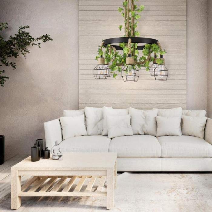 GloboStar® HELLET 01193 Vintage Industrial Κρεμαστό Φωτιστικό Οροφής Πολύφωτο 6 x E27 Μαύρο Μεταλλικό Πλέγμα με Μπεζ Σχοινί Φ72 x Y80cm GloboStar® HELLET 01193 Vintage Industrial Κρεμαστό Φωτιστικό Οροφής Πολύφωτο 6 x E27 Μαύρο Μεταλλικό Πλέγμα με Μπεζ Σχοινί Φ72 x Y80cm