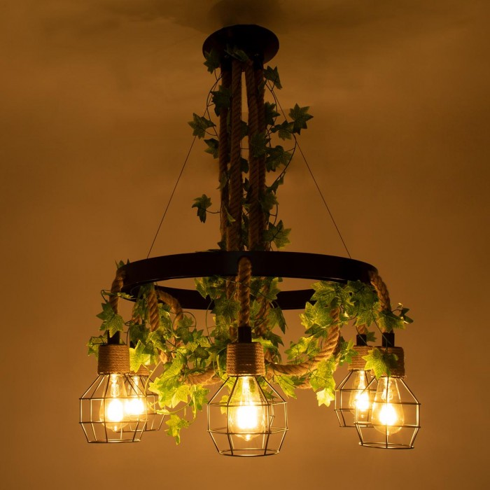 GloboStar® HELLET 01193 Vintage Industrial Κρεμαστό Φωτιστικό Οροφής Πολύφωτο 6 x E27 Μαύρο Μεταλλικό Πλέγμα με Μπεζ Σχοινί Φ72 x Y80cm GloboStar® HELLET 01193 Vintage Industrial Κρεμαστό Φωτιστικό Οροφής Πολύφωτο 6 x E27 Μαύρο Μεταλλικό Πλέγμα με Μπεζ Σχοινί Φ72 x Y80cm