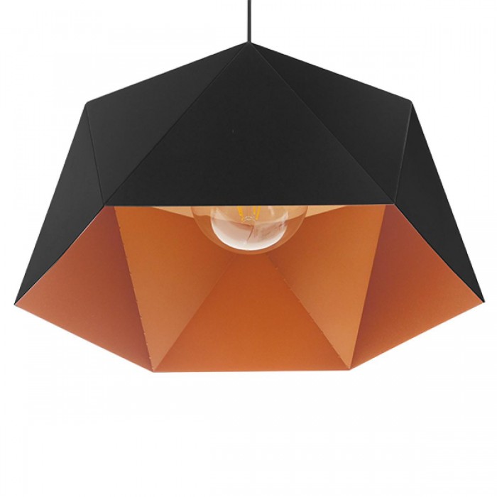 GloboStar® HEXAGON 01195 Μοντέρνο Κρεμαστό Φωτιστικό Οροφής Μονόφωτο Μαύρο - Χρυσό Μεταλλικό Καμπάνα Φ46 x Y25cm