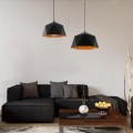 GloboStar® HEXAGON 01195 Μοντέρνο Κρεμαστό Φωτιστικό Οροφής Μονόφωτο Μαύρο - Χρυσό Μεταλλικό Καμπάνα Φ46 x Y25cm