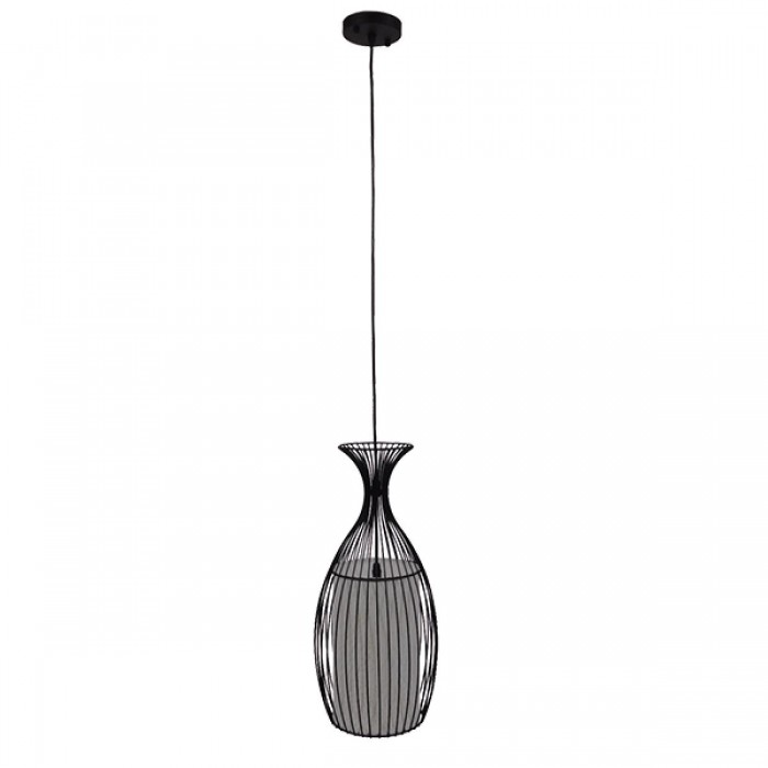 GloboStar® REA 01196 Μοντέρνο Κρεμαστό Φωτιστικό Οροφής Μονόφωτο Μαύρο Μεταλλικό Πλέγμα με Υφασμάτινο Εσωτερικό Καπέλο Φ20 x Y44cm