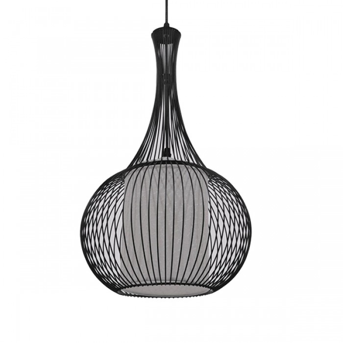 GloboStar® BERNA 01198 Μοντέρνο Κρεμαστό Φωτιστικό Οροφής Μονόφωτο Μαύρο Μεταλλικό Πλέγμα με Υφασμάτινο Εσωτερικό Καπέλο Φ30 x Y50cm GloboStar® BERNA 01198 Μοντέρνο Κρεμαστό Φωτιστικό Οροφής Μονόφωτο Μαύρο Μεταλλικό Πλέγμα με Υφασμάτινο Εσωτερικό Καπέλο Φ30 x Y50cm