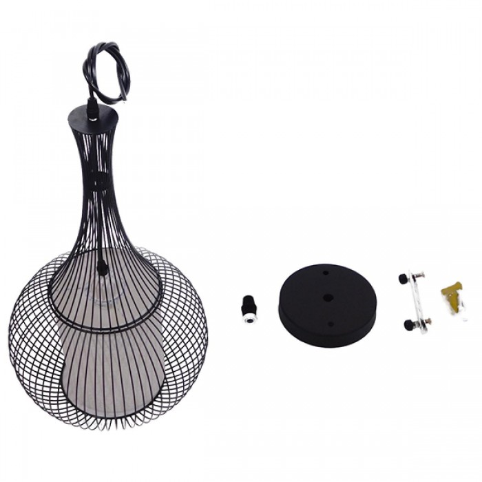 GloboStar® BERNA 01198 Μοντέρνο Κρεμαστό Φωτιστικό Οροφής Μονόφωτο Μαύρο Μεταλλικό Πλέγμα με Υφασμάτινο Εσωτερικό Καπέλο Φ30 x Y50cm GloboStar® BERNA 01198 Μοντέρνο Κρεμαστό Φωτιστικό Οροφής Μονόφωτο Μαύρο Μεταλλικό Πλέγμα με Υφασμάτινο Εσωτερικό Καπέλο Φ30 x Y50cm