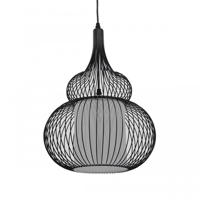 GloboStar® PANYA 01199 Μοντέρνο Κρεμαστό Φωτιστικό Οροφής Μονόφωτο Μαύρο Μεταλικό Πλέγμα με Υφασμάτινο Εσωτερικό Καπέλο Φ31 x Y42cm GloboStar® PANYA 01199 Μοντέρνο Κρεμαστό Φωτιστικό Οροφής Μονόφωτο Μαύρο Μεταλικό Πλέγμα με Υφασμάτινο Εσωτερικό Καπέλο Φ31 x Y42cm