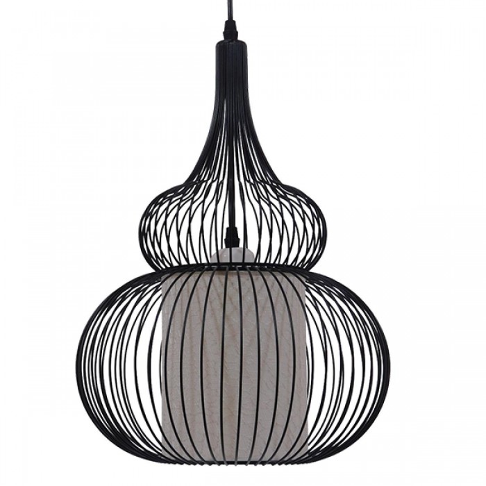 GloboStar® PANYA 01199 Μοντέρνο Κρεμαστό Φωτιστικό Οροφής Μονόφωτο Μαύρο Μεταλικό Πλέγμα με Υφασμάτινο Εσωτερικό Καπέλο Φ31 x Y42cm GloboStar® PANYA 01199 Μοντέρνο Κρεμαστό Φωτιστικό Οροφής Μονόφωτο Μαύρο Μεταλικό Πλέγμα με Υφασμάτινο Εσωτερικό Καπέλο Φ31 x Y42cm