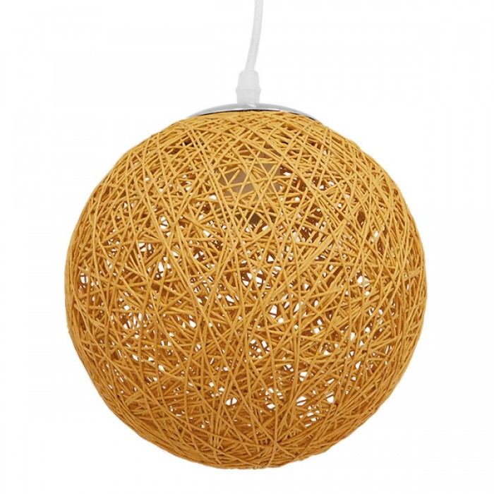 GloboStar® OCEANA 01200 Vintage Κρεμαστό Φωτιστικό Οροφής Μονόφωτο 1 x E27 Μπεζ Ξύλινο Ψάθινο Rattan Φ20 x Υ20cm