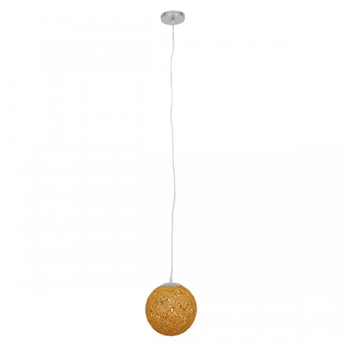GloboStar® OCEANA 01200 Vintage Κρεμαστό Φωτιστικό Οροφής Μονόφωτο 1 x E27 Μπεζ Ξύλινο Ψάθινο Rattan Φ20 x Υ20cm