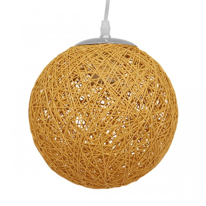 GloboStar® OCEANA 01200 Vintage Κρεμαστό Φωτιστικό Οροφής Μονόφωτο 1 x E27 Μπεζ Ξύλινο Ψάθινο Rattan Φ20 x Υ20cm