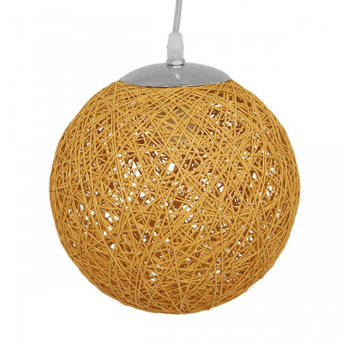 GloboStar® OCEANA 01200 Vintage Κρεμαστό Φωτιστικό Οροφής Μονόφωτο 1 x E27 Μπεζ Ξύλινο Ψάθινο Rattan Φ20 x Υ20cm