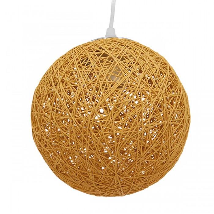 GloboStar® OCEANA 01200 Vintage Κρεμαστό Φωτιστικό Οροφής Μονόφωτο 1 x E27 Μπεζ Ξύλινο Ψάθινο Rattan Φ20 x Υ20cm