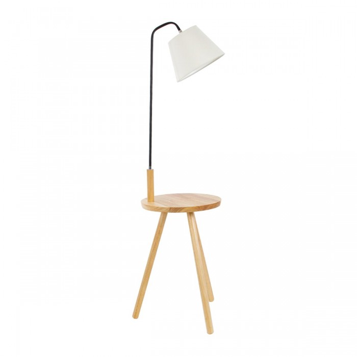 GloboStar® TIFFANY 01206 Μοντέρνο Φωτιστικό Δαπέδου Μονόφωτο 1 x E27 Μαύρο Μεταλλικό με Μπεζ Ξύλινη Επιφάνεια Καμπάνα D28 x H140cm