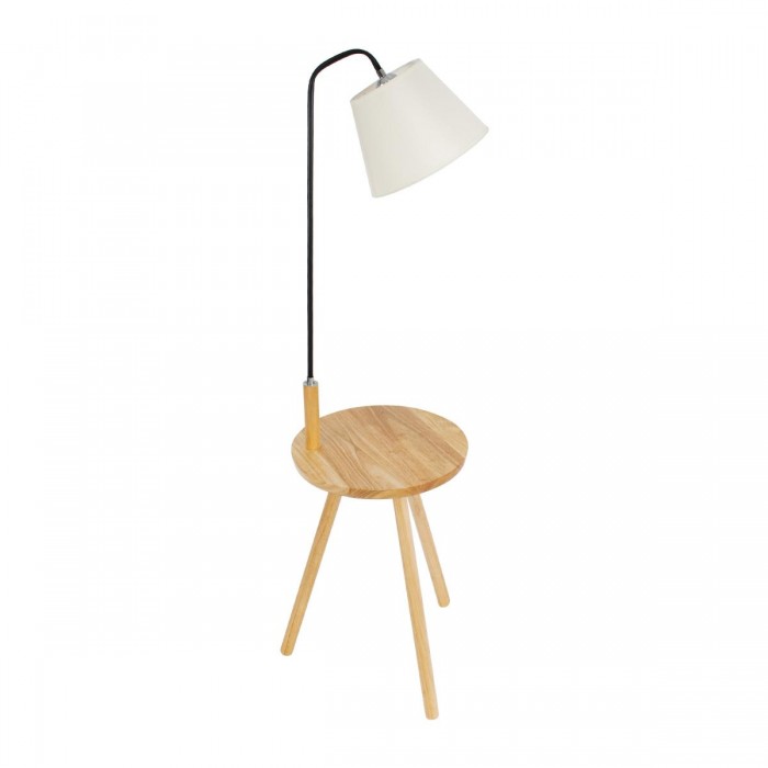 GloboStar® TIFFANY 01206 Μοντέρνο Φωτιστικό Δαπέδου Μονόφωτο 1 x E27 Μαύρο Μεταλλικό με Μπεζ Ξύλινη Επιφάνεια Καμπάνα D28 x H140cm