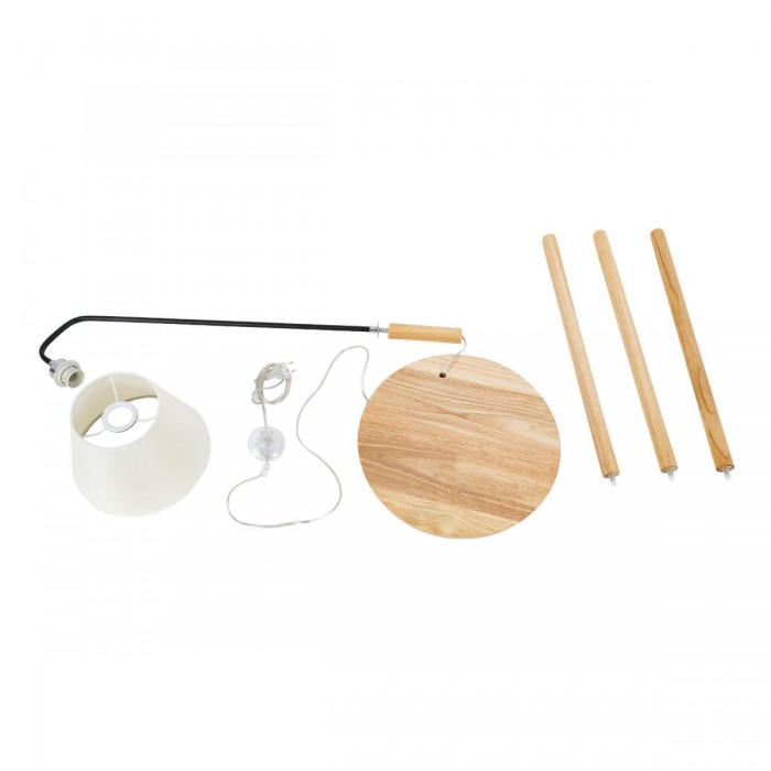 GloboStar® TIFFANY 01206 Μοντέρνο Φωτιστικό Δαπέδου Μονόφωτο 1 x E27 Μαύρο Μεταλλικό με Μπεζ Ξύλινη Επιφάνεια Καμπάνα D28 x H140cm
