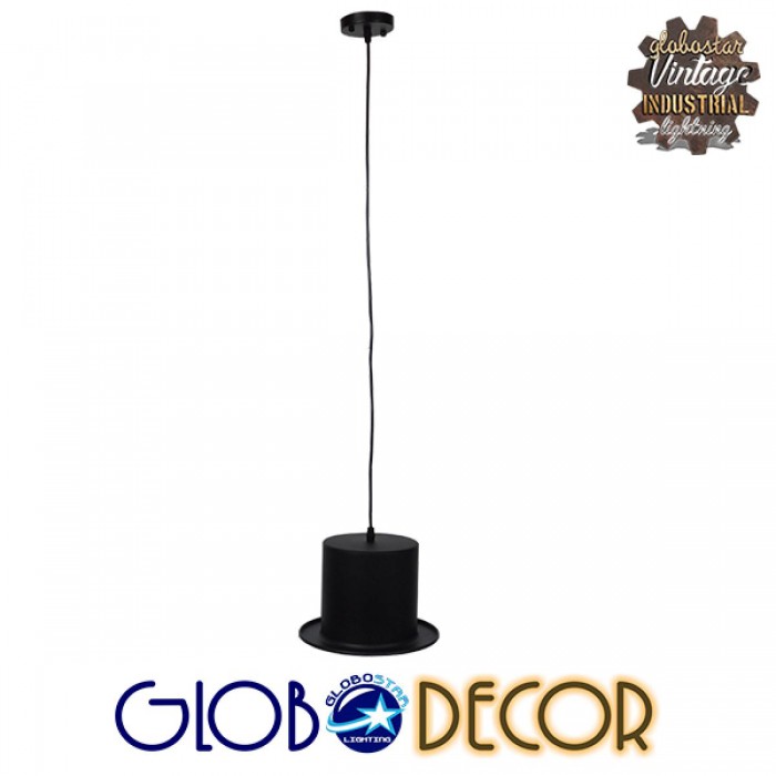 GloboStar® SHERLOCK 01215 Vintage Κρεμαστό Φωτιστικό Οροφής Μονόφωτο 1 x E27 Μαύρο Μεταλλικό Καμπάνα Φ26 x Y18cm