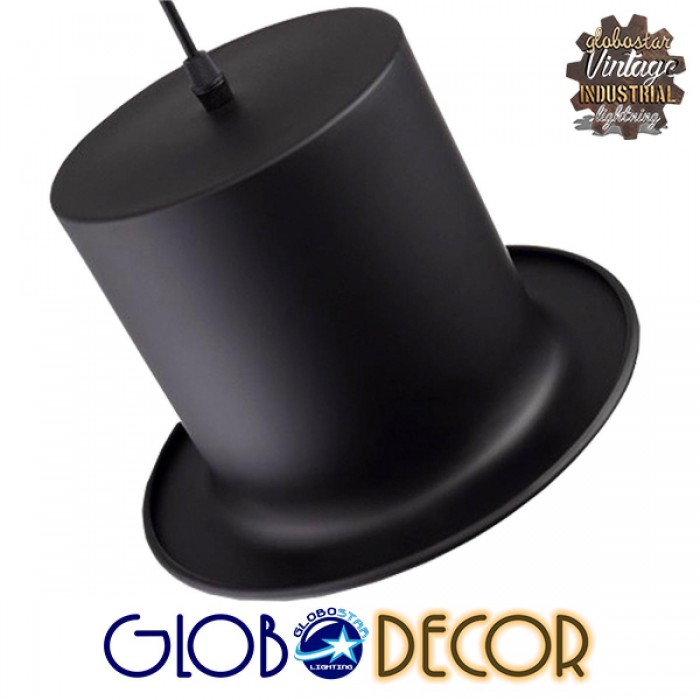 GloboStar® SHERLOCK 01215 Vintage Κρεμαστό Φωτιστικό Οροφής Μονόφωτο 1 x E27 Μαύρο Μεταλλικό Καμπάνα Φ26 x Y18cm