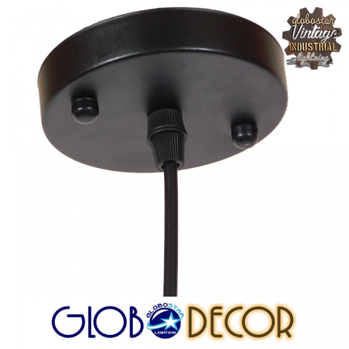 GloboStar® SHERLOCK 01215 Vintage Κρεμαστό Φωτιστικό Οροφής Μονόφωτο 1 x E27 Μαύρο Μεταλλικό Καμπάνα Φ26 x Y18cm