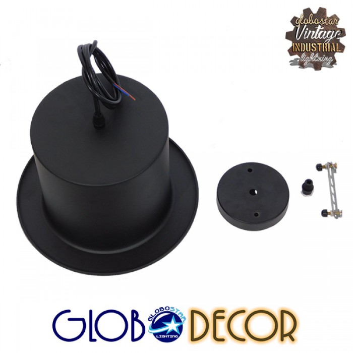 GloboStar® SHERLOCK 01215 Vintage Κρεμαστό Φωτιστικό Οροφής Μονόφωτο 1 x E27 Μαύρο Μεταλλικό Καμπάνα Φ26 x Y18cm
