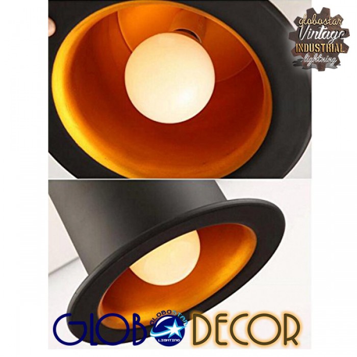 GloboStar® SHERLOCK 01215 Vintage Κρεμαστό Φωτιστικό Οροφής Μονόφωτο 1 x E27 Μαύρο Μεταλλικό Καμπάνα Φ26 x Y18cm