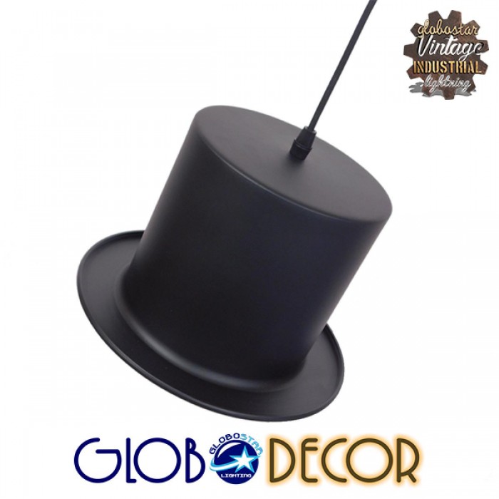 GloboStar® SHERLOCK 01215 Vintage Κρεμαστό Φωτιστικό Οροφής Μονόφωτο 1 x E27 Μαύρο Μεταλλικό Καμπάνα Φ26 x Y18cm