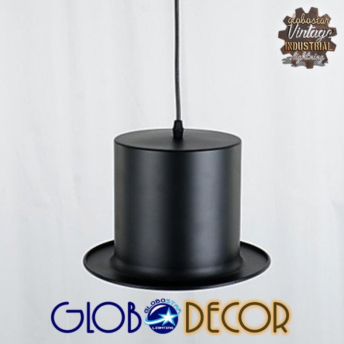 GloboStar® SHERLOCK 01215 Vintage Κρεμαστό Φωτιστικό Οροφής Μονόφωτο 1 x E27 Μαύρο Μεταλλικό Καμπάνα Φ26 x Y18cm