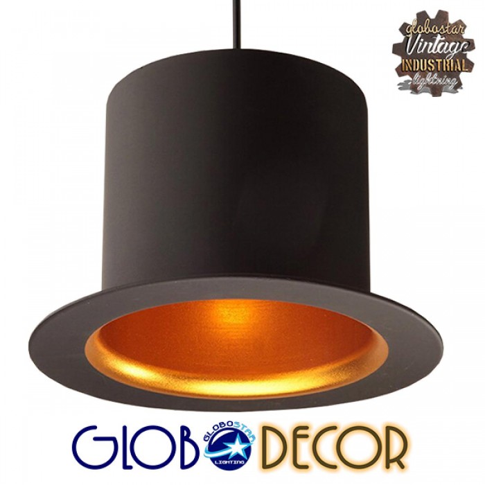 GloboStar® SHERLOCK 01215 Vintage Κρεμαστό Φωτιστικό Οροφής Μονόφωτο 1 x E27 Μαύρο Μεταλλικό Καμπάνα Φ26 x Y18cm