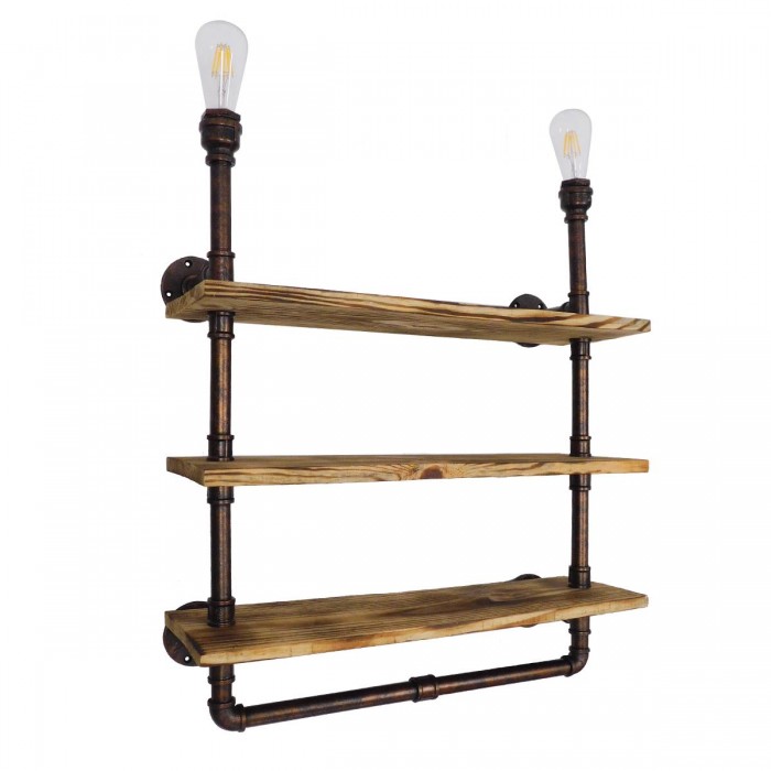 GloboStar® ENIMAS 01217 Vintage Industrial Φωτιστικό Τοίχου Απλίκα Δίφωτο Μπρούτζινο Μεταλλικό με Ξύλινα Ράφια Μ65 x Π23 x Υ76cm GloboStar® ENIMAS 01217 Vintage Industrial Φωτιστικό Τοίχου Απλίκα Δίφωτο Μπρούτζινο Μεταλλικό με Ξύλινα Ράφια Μ65 x Π23 x Υ76cm