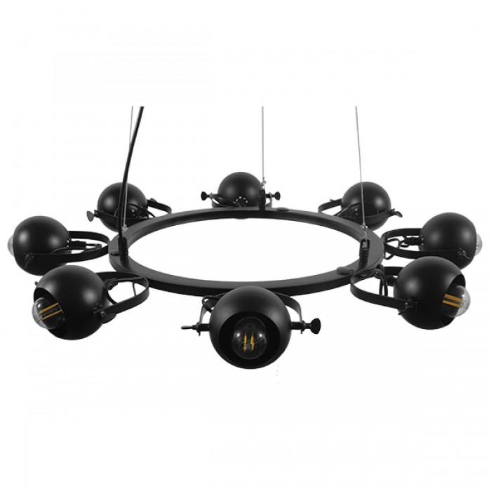 GloboStar® LINNYA 01219 Μοντέρνο Industrial Κρεμαστό Φωτιστικό Οροφής Πολύφωτο Μαύρο Μεταλλικό Πολυέλαιος με Κινούμενα Σποτ Φ66 x Y10cm