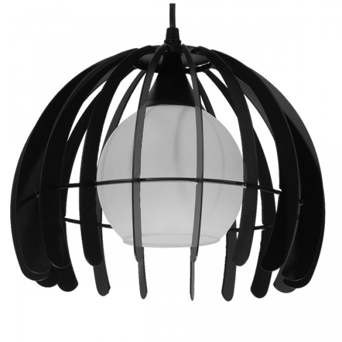GloboStar® INGLEY 01226 Μοντέρνο Κρεμαστό Φωτιστικό Οροφής Μονόφωτο Μαύρο Μεταλλικό Πλέγμα με Λευκό Γυαλί Φ26 x Y21cm