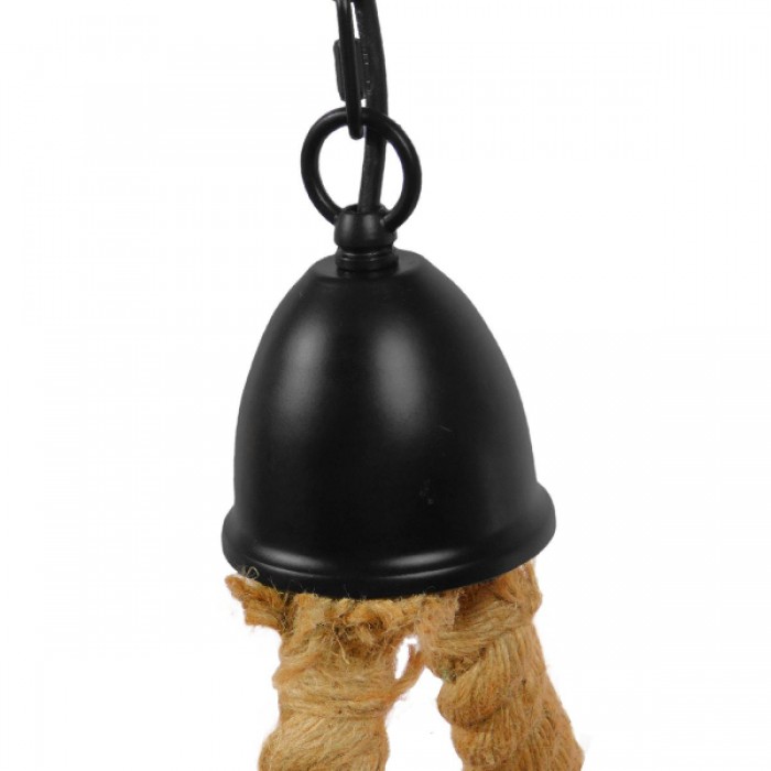 GloboStar® HAMTINE 01229 Vintage Κρεμαστό Φωτιστικό Οροφής Πολύφωτο 6 x E27 Μαύρο Μεταλλικό με Μπεζ Σχοινί Φ40 x Y92cm
