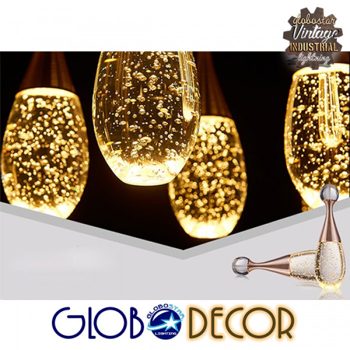 GloboStar® JADORE 01232 Μοντέρνο Κρεμαστό Φωτιστικό Οροφής Μονόφωτο με Ενσωματωμένο Φωτισμό LED 3000k Χάλκινο με Φυσητό Γυαλί Φ6 x Y23cm