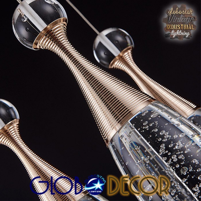 GloboStar® JADORE 01232 Μοντέρνο Κρεμαστό Φωτιστικό Οροφής Μονόφωτο με Ενσωματωμένο Φωτισμό LED 3000k Χάλκινο με Φυσητό Γυαλί Φ6 x Y23cm