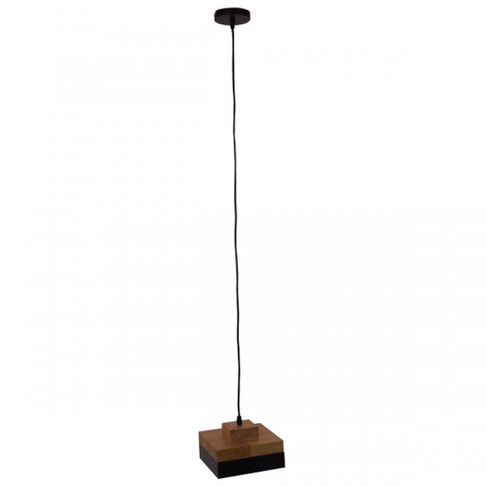 GloboStar® LAOTH 01234 Μοντέρνο Κρεμαστό Φωτιστικό Οροφής Μονόφωτο 1 x E27 Μαύρο Μεταλλικό με Φυσικό Ξύλο Καμπάνα Φ18 x Y11.5cm