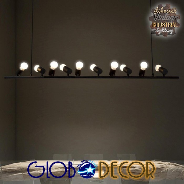 GloboStar® ALFREDA 01242 Μοντέρνο Κρεμαστό Φωτιστικό Οροφής Πολύφωτο Μαύρο Μεταλλικό Ράγα Μ140 x Π18 x Υ100cm