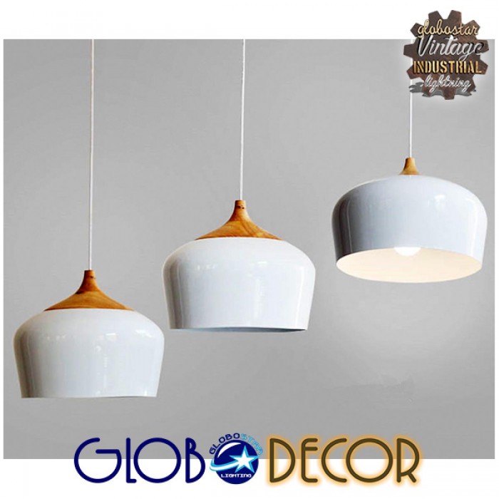 GloboStar® VILI WHITE 01260 Μοντέρνο Κρεμαστό Φωτιστικό Οροφής Μονόφωτο 1 x E27 Λευκό Μεταλλικό Καμπάνα Φ40 x Y27cm