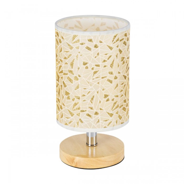 GloboStar® MOSAIC 01262 Κλασικό Επιτραπέζιο Φωτιστικό Πορτατίφ Μονόφωτο 1 x E27 Ξύλινο με Μπεζ Καπέλο Φ14 x Υ26cm