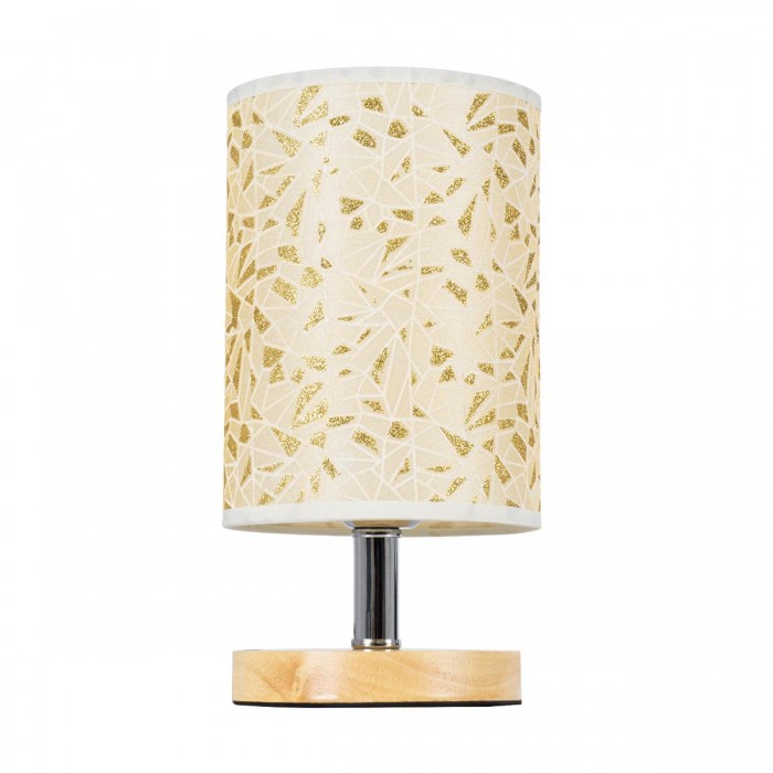 GloboStar® MOSAIC 01262 Κλασικό Επιτραπέζιο Φωτιστικό Πορτατίφ Μονόφωτο 1 x E27 Ξύλινο με Μπεζ Καπέλο Φ14 x Υ26cm