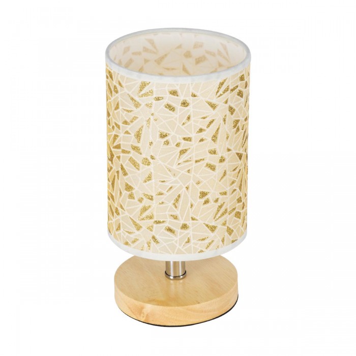 GloboStar® MOSAIC 01262 Κλασικό Επιτραπέζιο Φωτιστικό Πορτατίφ Μονόφωτο 1 x E27 Ξύλινο με Μπεζ Καπέλο Φ14 x Υ26cm