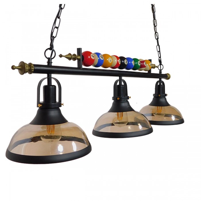 GloboStar® BILLIARD SERIES 01280 Vintage Industrial Κρεμαστό Φωτιστικό Οροφής Τρίφωτο 3 x E27 Mαύρο Μεταλλικό Μ96 x Π25 x Υ30cm