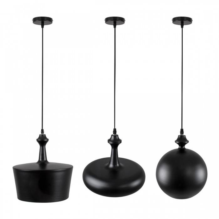 GloboStar® ROCKFORD 01287 SET 3 Μοντέρνα Κρεμαστά Φωτιστικά Οροφής Τρίφωτο 3 x E27 Μαύρα Μεταλλικά Καμπάνα GloboStar® ROCKFORD 01287 SET 3 Μοντέρνα Κρεμαστά Φωτιστικά Οροφής Τρίφωτο 3 x E27 Μαύρα Μεταλλικά Καμπάνα