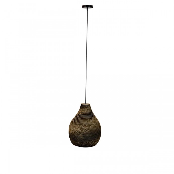 GloboStar® MYKONOS 01292 Vintage Κρεμαστό Φωτιστικό Οροφής Μονόφωτο 3D από Επεξεργασμένο Σκληρό Καφέ Χαρτόνι Καμπάνα Φ30 x Y30cm