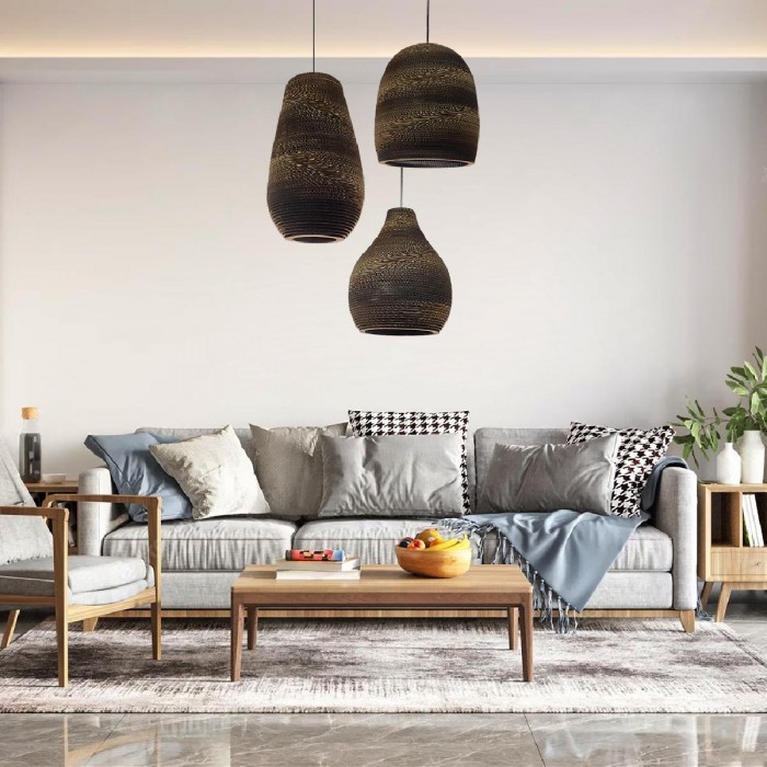 GloboStar® MYKONOS 01292 Vintage Κρεμαστό Φωτιστικό Οροφής Μονόφωτο 3D από Επεξεργασμένο Σκληρό Καφέ Χαρτόνι Καμπάνα Φ30 x Y30cm