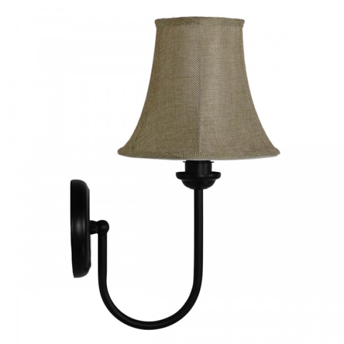 GloboStar® SHELLY 01299 Vintage Φωτιστικό Τοίχου Απλίκα Μονόφωτο Μαύρο Μεταλλικό με Υφασμάτινο Μπεζ Καπέλο Φ20 x Μ18 x Π13 x Υ34cm