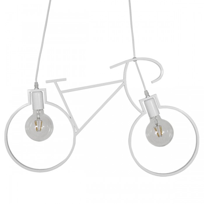 GloboStar® BIKE WHITE 01300 Vintage Κρεμαστό Φωτιστικό Οροφής Δίφωτο 2 x E27 Λευκό Μεταλλικό Μ67 x Π1.5 x Υ41cm