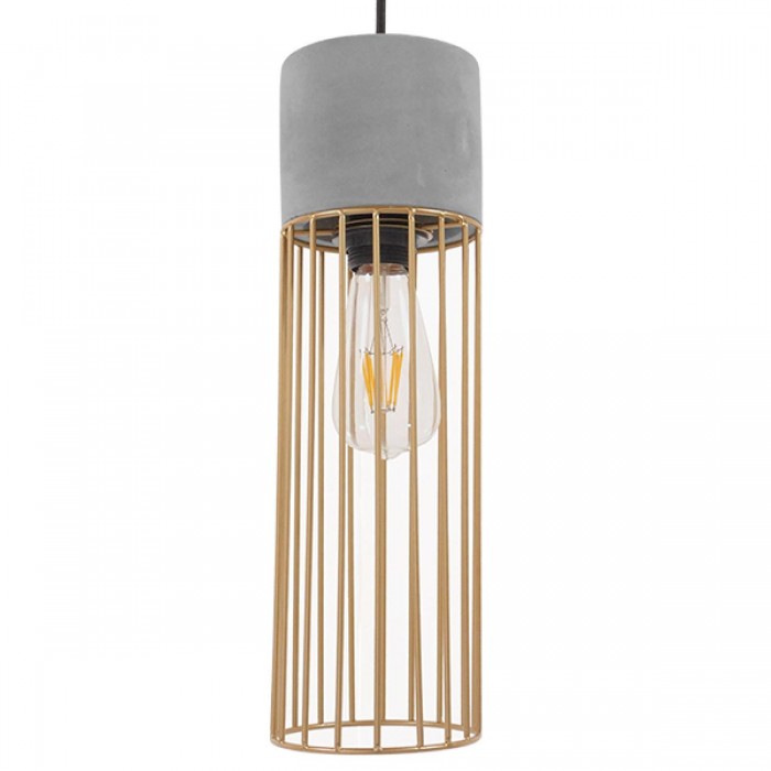 GloboStar® DURANT 01322 Μοντέρνο Industrial Κρεμαστό Φωτιστικό Οροφής Μονόφωτο Γκρι Μπεζ Τσιμέντο Πλέγμα Φ12 x Y40cm